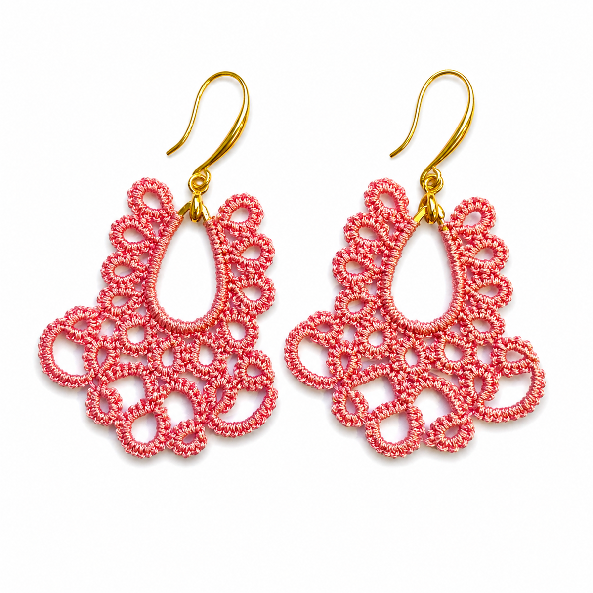 Aros Gota – Frivolité - Rosa metalizado