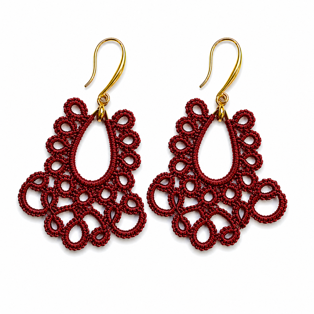 Aros Gota – Frivolité - Rojo metalizado